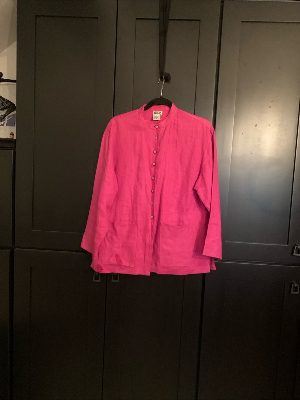 Women's Fuchsia Button-Front Linen Jacket